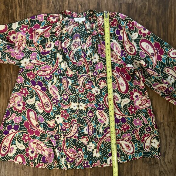 Umgee Top Paisley Blouse Button Front Ruffle Balloon Sleeve Womens Size Large - Picture 12 of 14